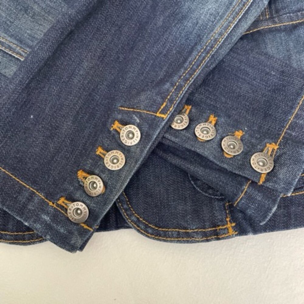 Tommy Hilfiger Blue Denim Jean Jacket Women's Sz M Studs on Pockets Cropped - Picture 5 of 6